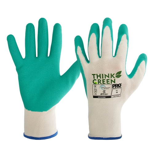 PRO CHOICE GLOVES GREEN LATEX FOAM DIP RECYCLED LINER SIZE 7